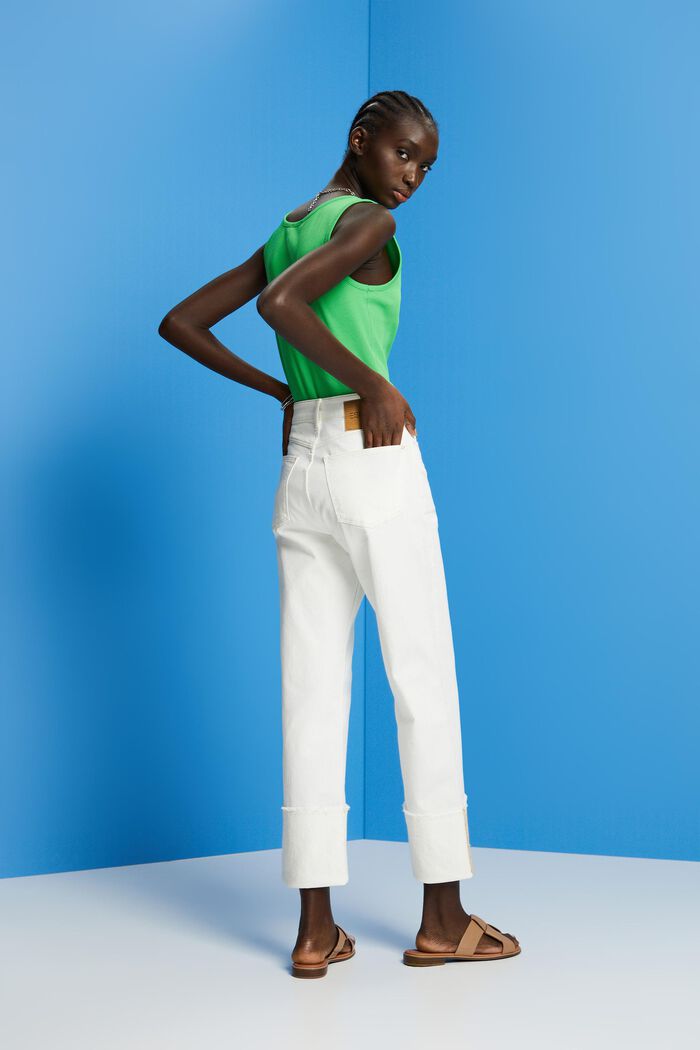 Jeans met hoge taille en pijpomslag, OFF WHITE, detail image number 3