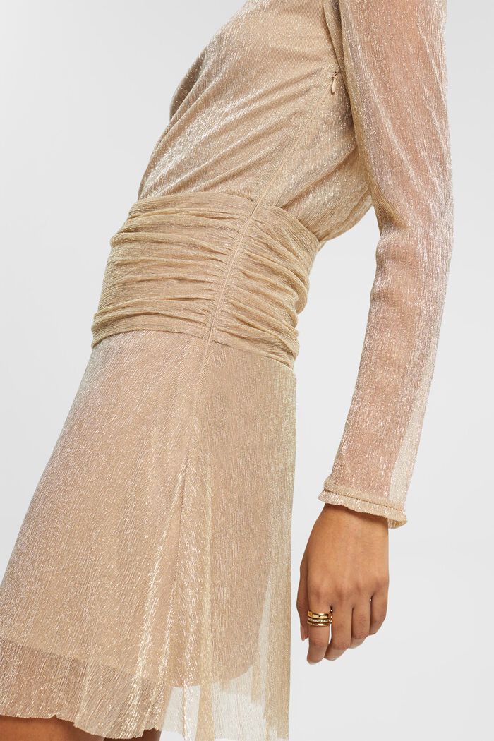 Glinsterende mesh jurk met gedrapeerde taille, DUSTY NUDE, detail image number 2