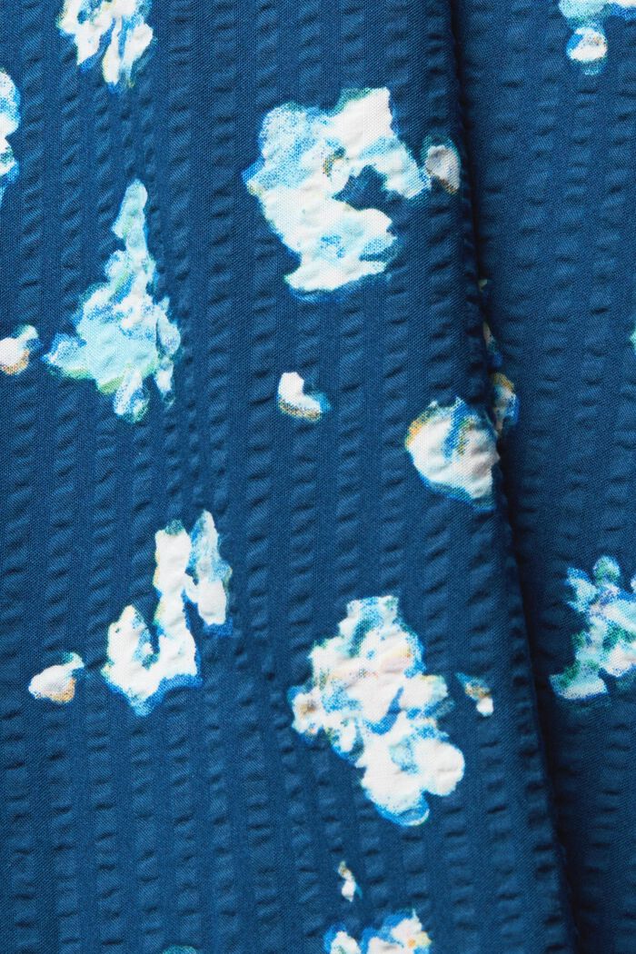 Seersucker blouse met bloemenmotief, PETROL BLUE, detail image number 6
