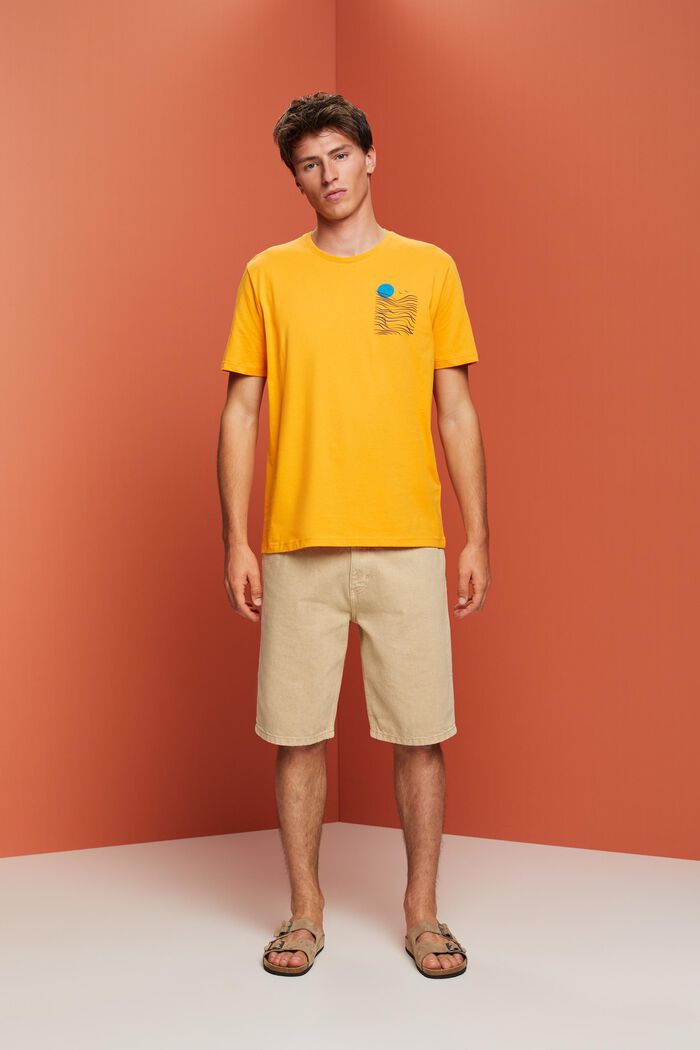 Jersey T-shirt met print op de borst, 100% katoen, BRIGHT ORANGE, detail image number 4