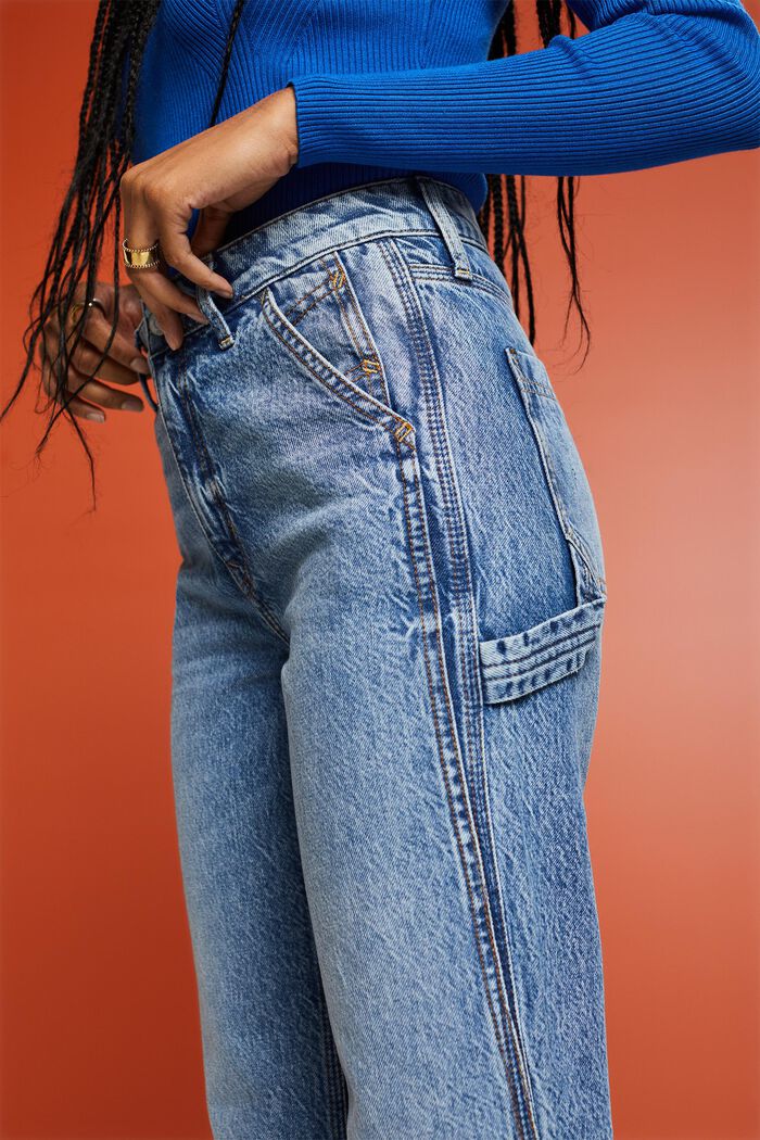 Straight jeans met hoge taille, BLUE LIGHT WASHED, detail image number 5