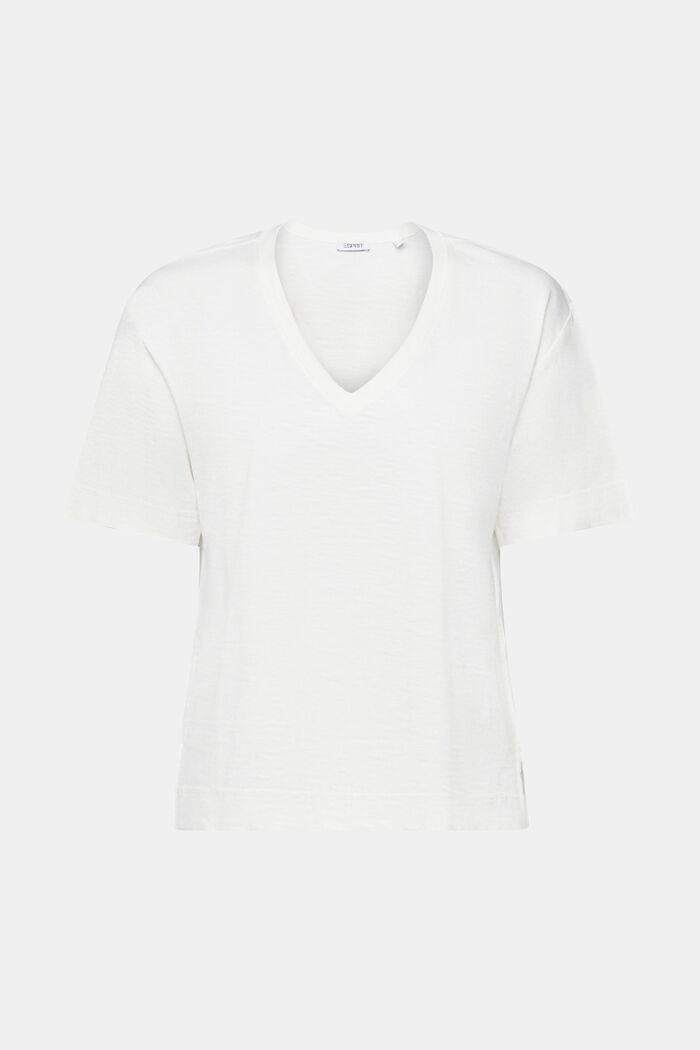 T-shirt met slubstructuur en V-hals, OFF WHITE, detail image number 5