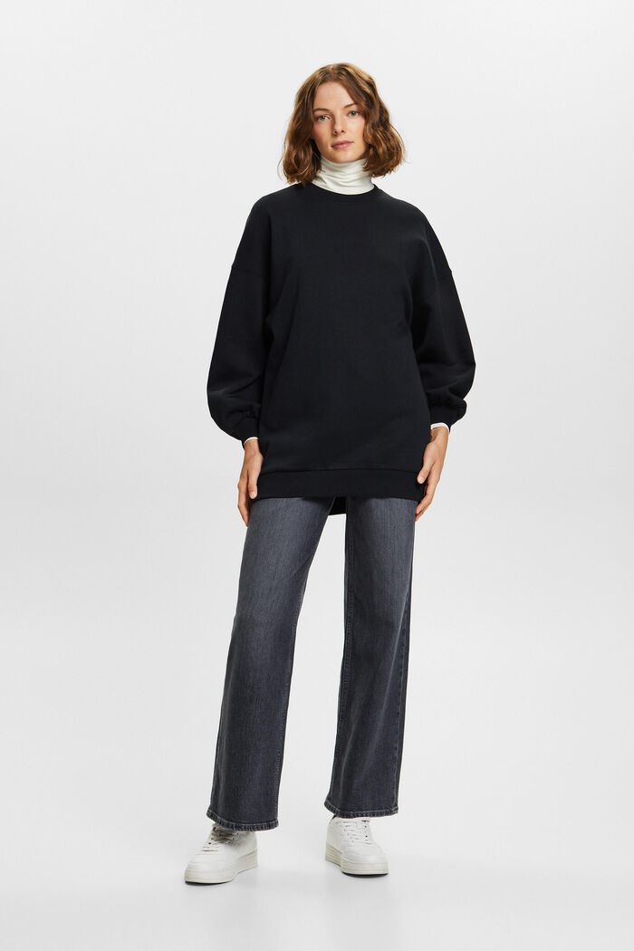 Sweatshirt van fleece met ronde hals, BLACK, detail image number 0