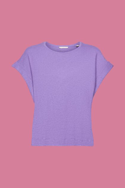 T-shirt van een mix van katoen en linnen, PURPLE, overview