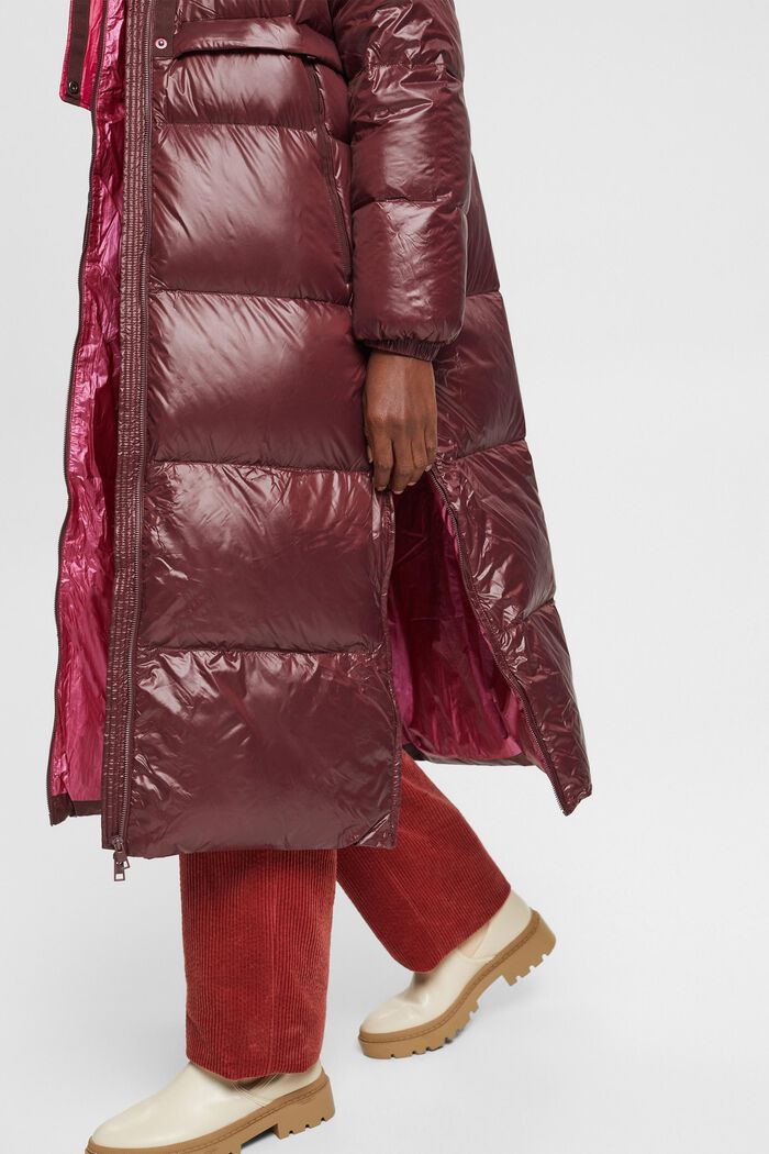Lange gewatteerde mantel met gerecyclede donzen wattering, BORDEAUX RED, detail image number 4