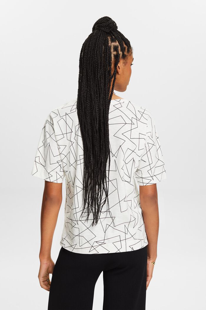 Katoenen T-shirt met V-hals en print, OFF WHITE, detail image number 2