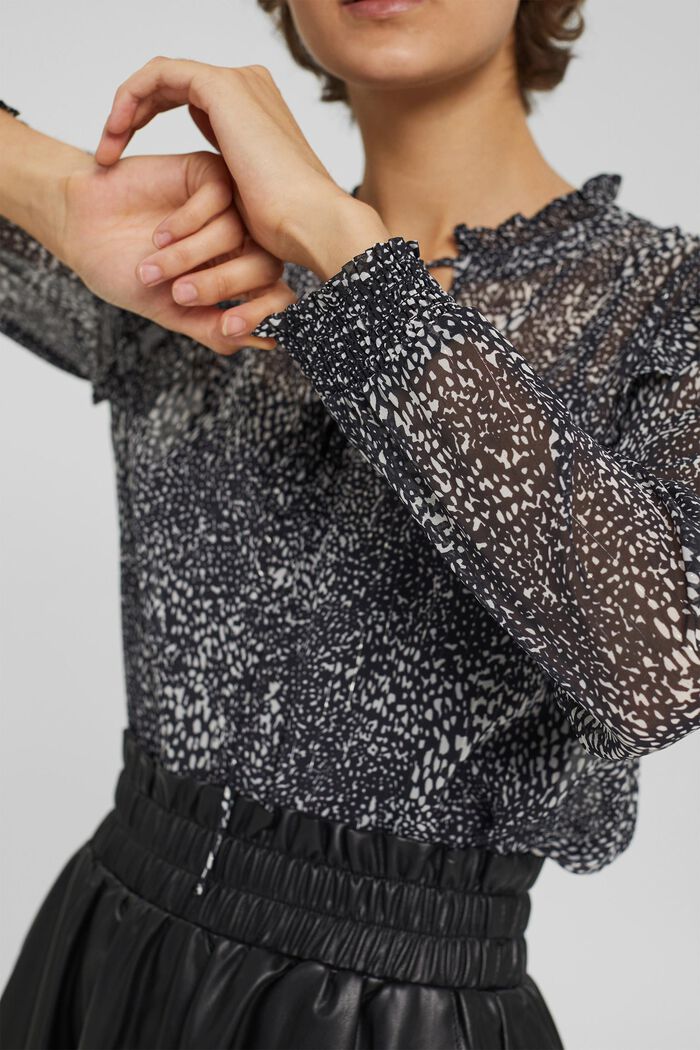 Chiffon blouse met print en volants, BLACK, detail image number 2