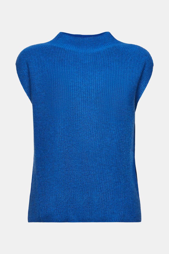 Ribgebreid, mouwloos vest van wolmix, BRIGHT BLUE, detail image number 6