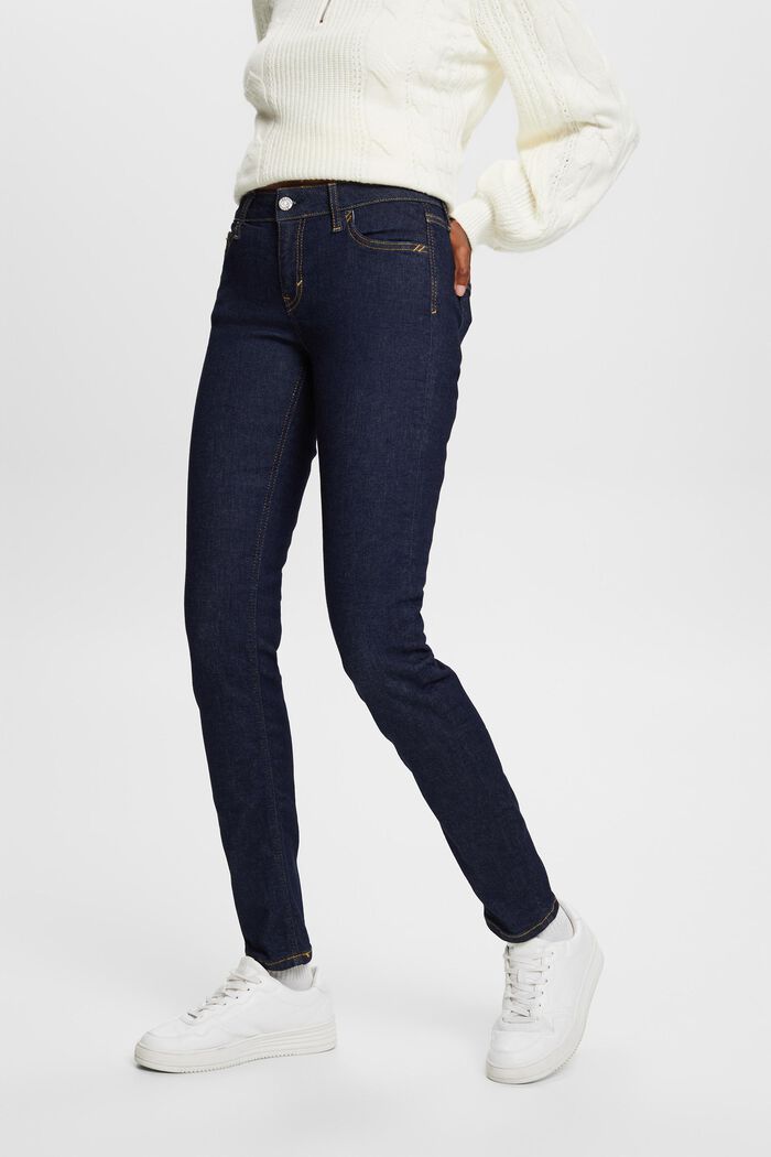 Gerecycled: slim fit jeans met middelhoge taille, BLUE RINSE, detail image number 0