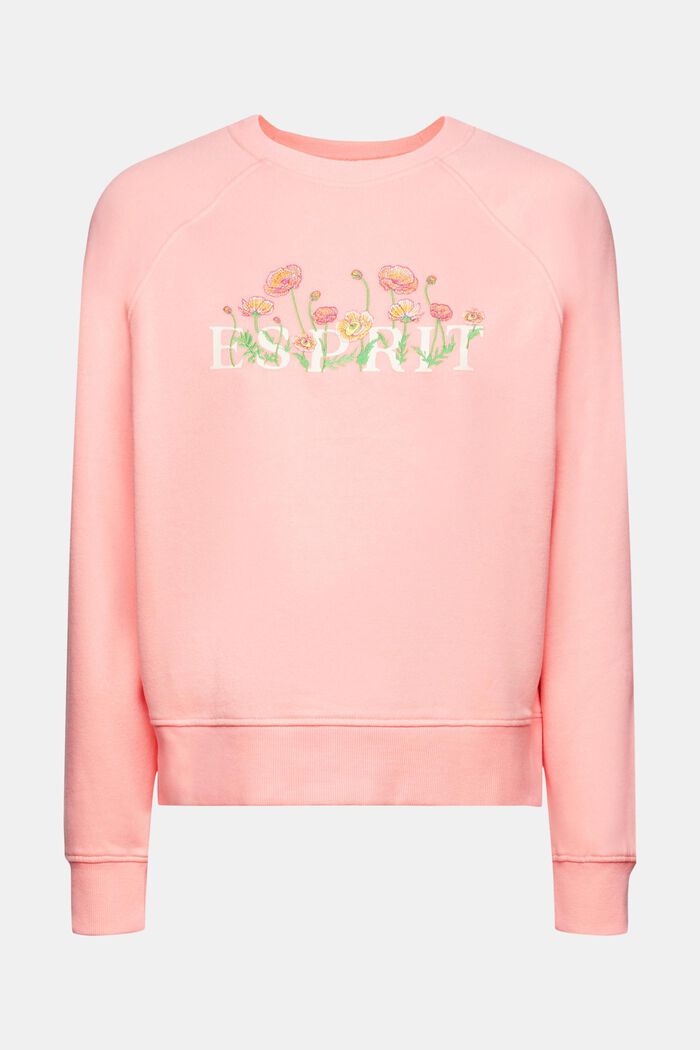 Sweatshirt met logoprint en geborduurde bloemen, PINK, detail image number 6