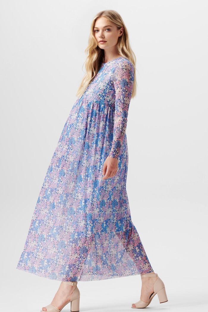 Mesh maxi-jurk met bloemenprint all-over, LIGHT BLUE, detail image number 2