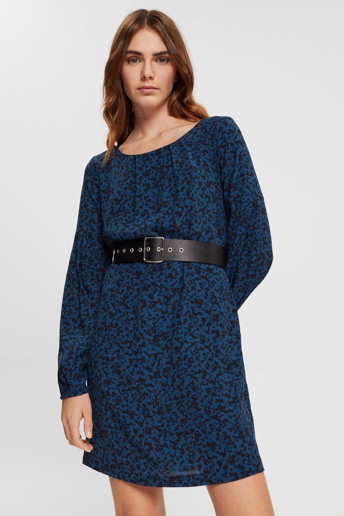 Viscose mini-jurk met motief, PETROL BLUE, detail image number 0