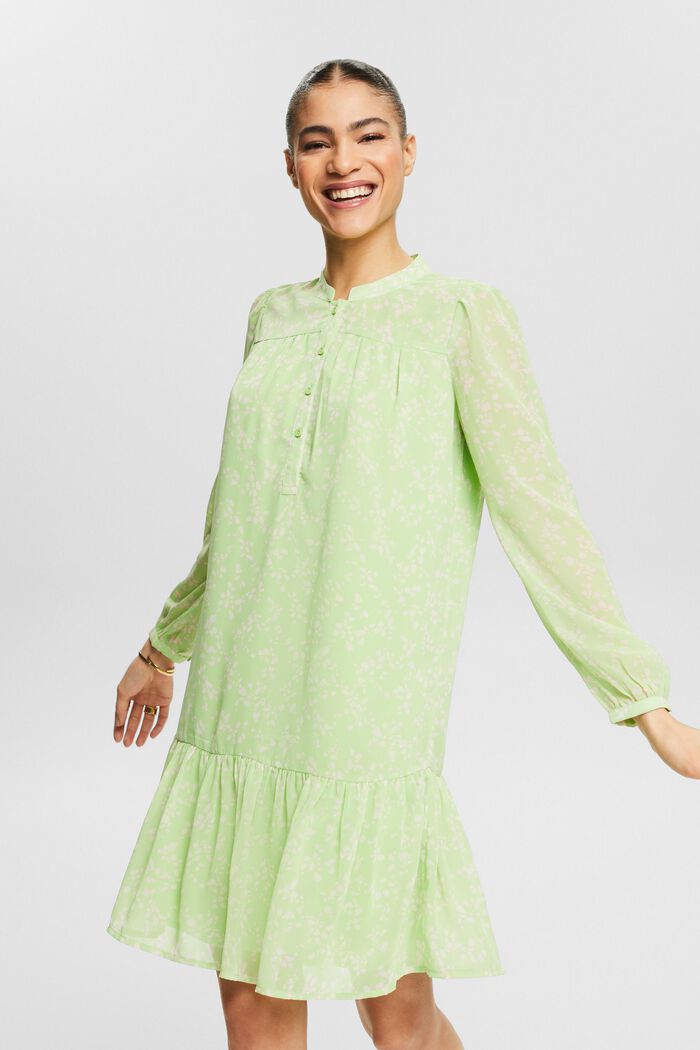 Chiffon mini-jurk met print, LIGHT GREEN, detail image number 0