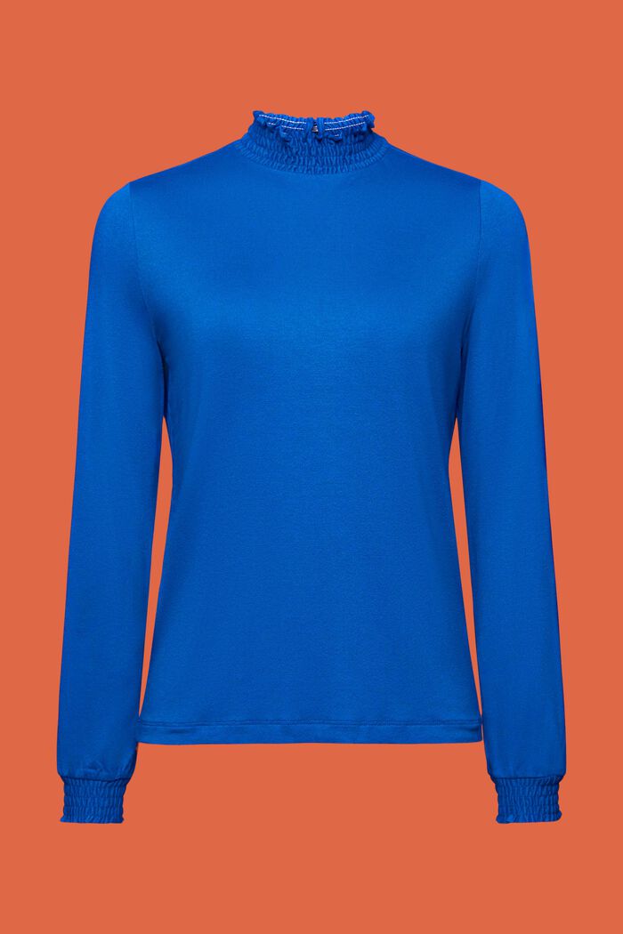 Gesmokt shirt met lange mouwen, LENZING™ ECOVERO™, BRIGHT BLUE, detail image number 6