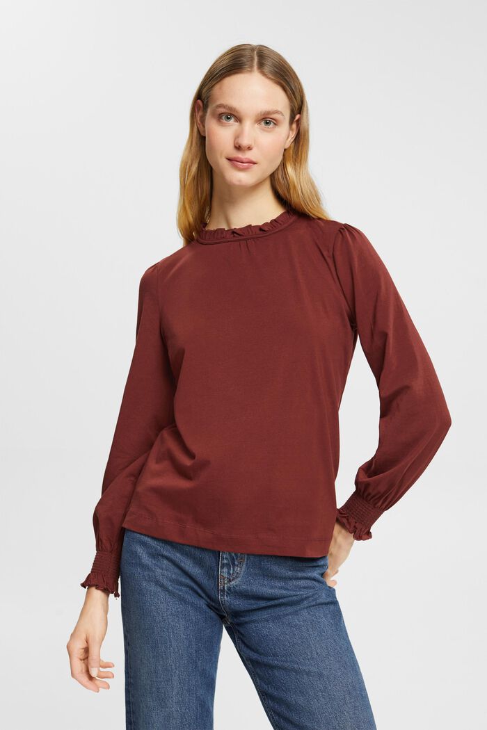 Longsleeve met ruches, BORDEAUX RED, overview