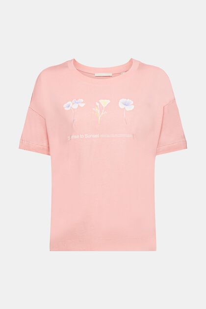 T-shirt met bloemenprint op de borst, PINK, overview