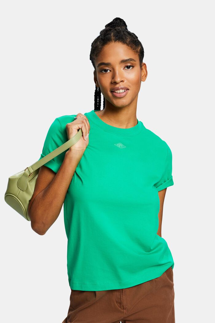 T-shirt met logoborduursel van pimakatoen, GREEN, detail image number 0