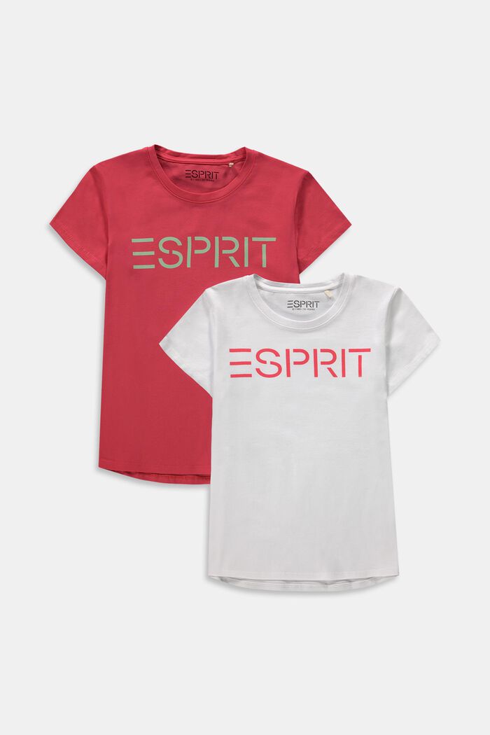 Set van 2 T-shirts met logoprint, ORANGE RED, overview