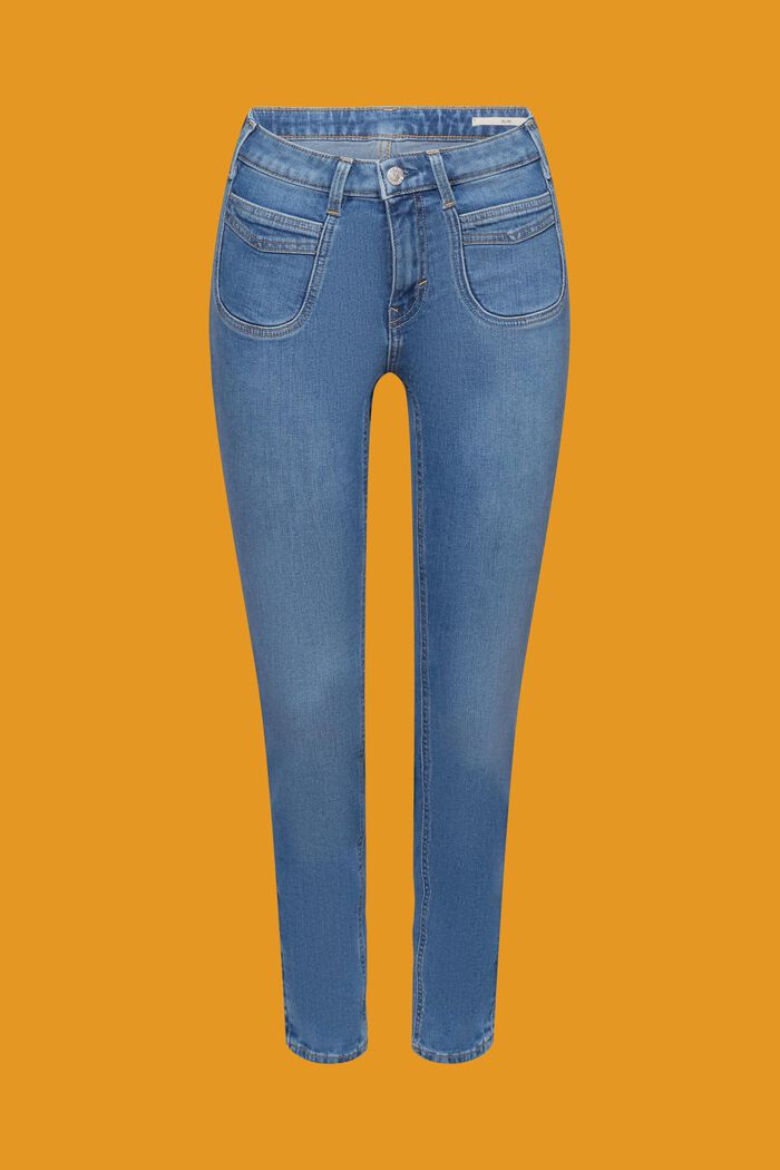 Slim-fit jeans met hoge taille, BLUE LIGHT WASHED, detail image number 5
