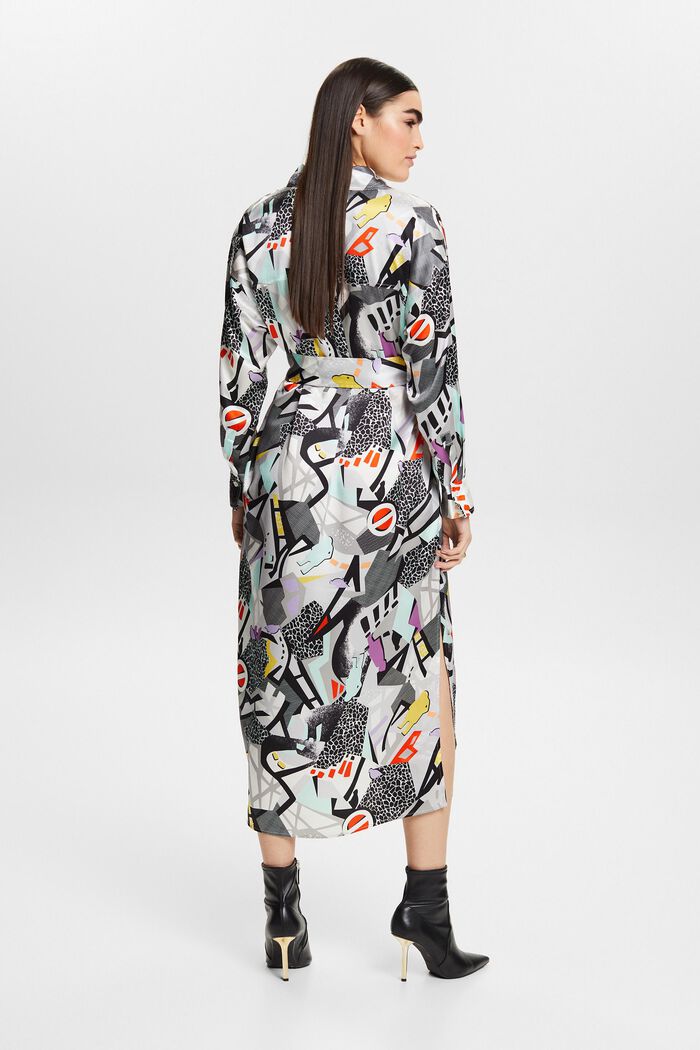 Zijde-satijnen midi-jurk met ceintuur en print, LIGHT BEIGE, detail image number 2