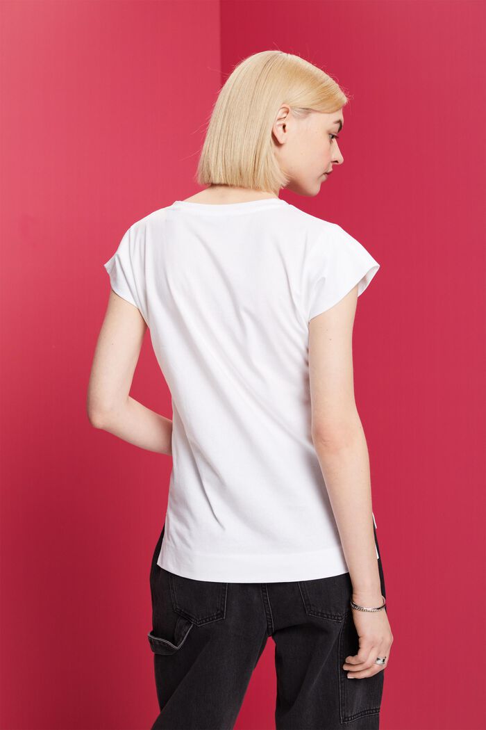 T-shirt met ton sur ton print, 100% katoen, WHITE, detail image number 3