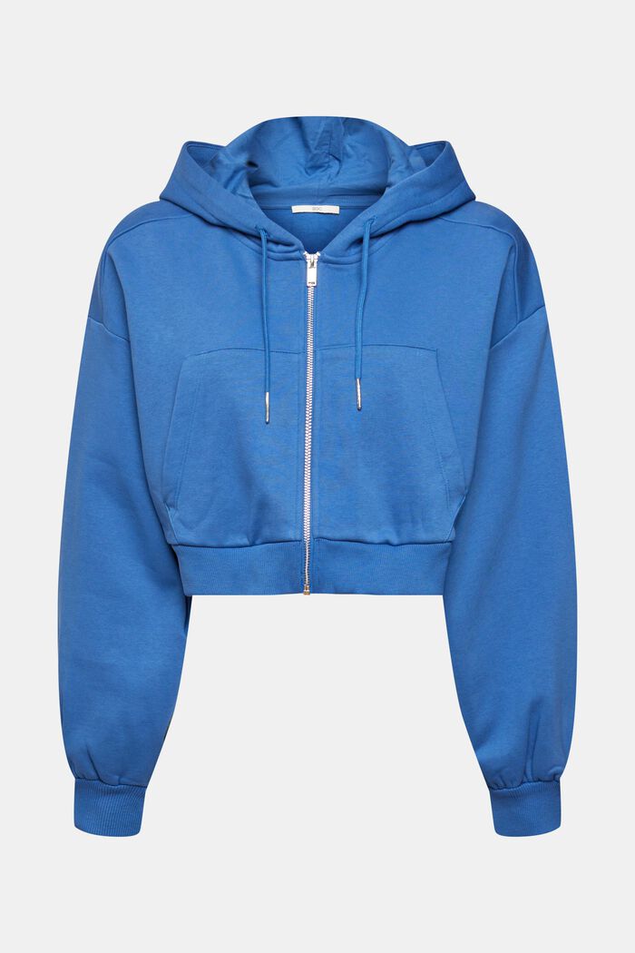Kortere hoodie met doorlopende knoopsluiting, BLUE, overview