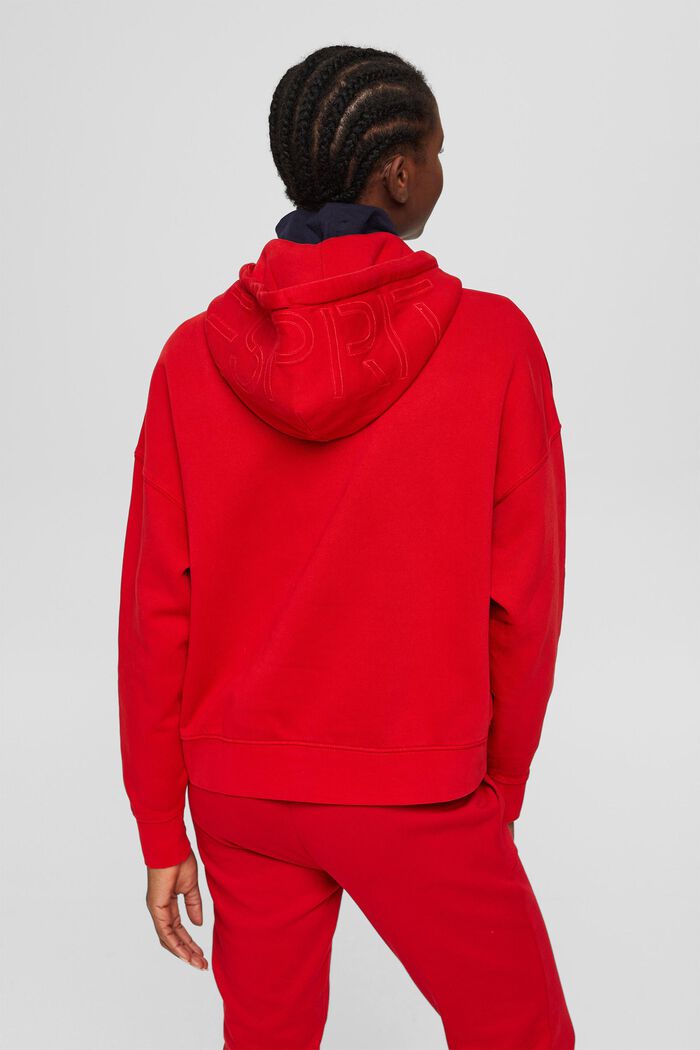 Relaxte hoodie met logo, 100% biologisch katoen, RED, detail image number 3