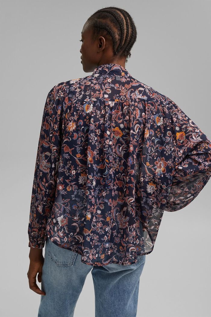Gebloemde blouse met vleermuismouwen, van chiffon, NAVY, detail image number 3