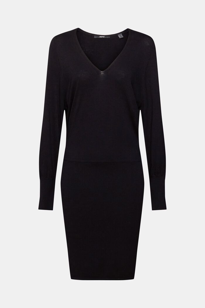 Gebreide jurk met mouwen met split, LENZING™ ECOVERO™, BLACK, detail image number 5