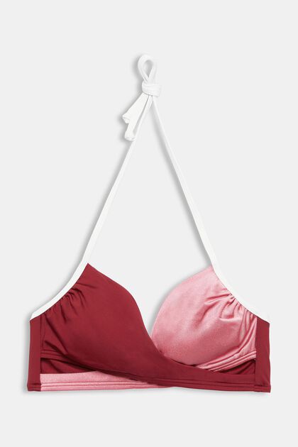 Driekleurige gewatteerde bikinitop met wikkeleffect