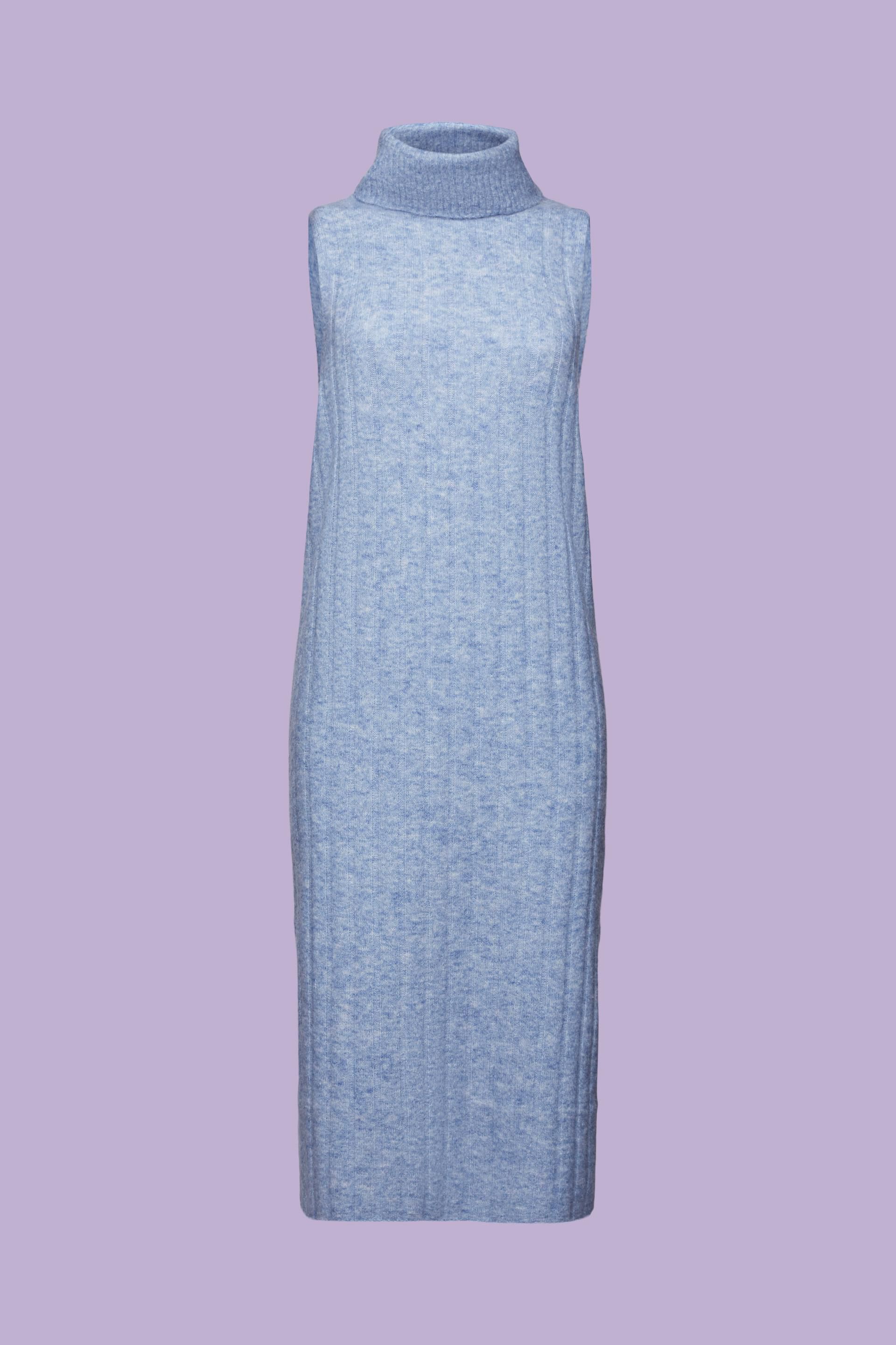 Blauw Midi-jurk van ribbreisel met turtleneck