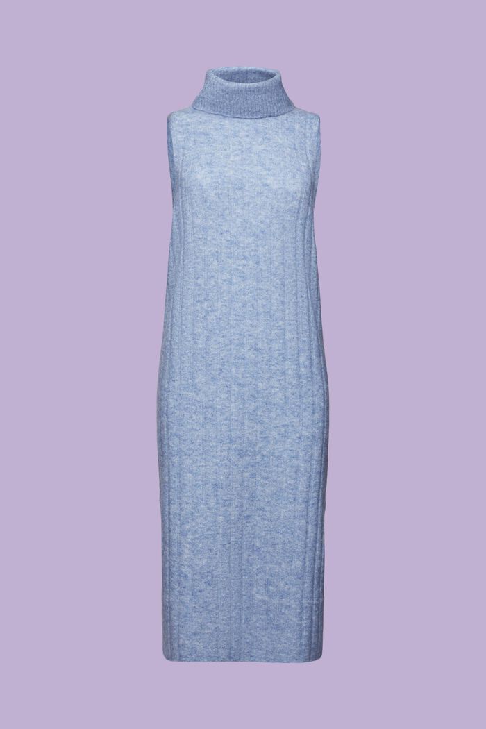 Midi-jurk van ribbreisel met turtleneck, BLUE LAVENDER, detail image number 7