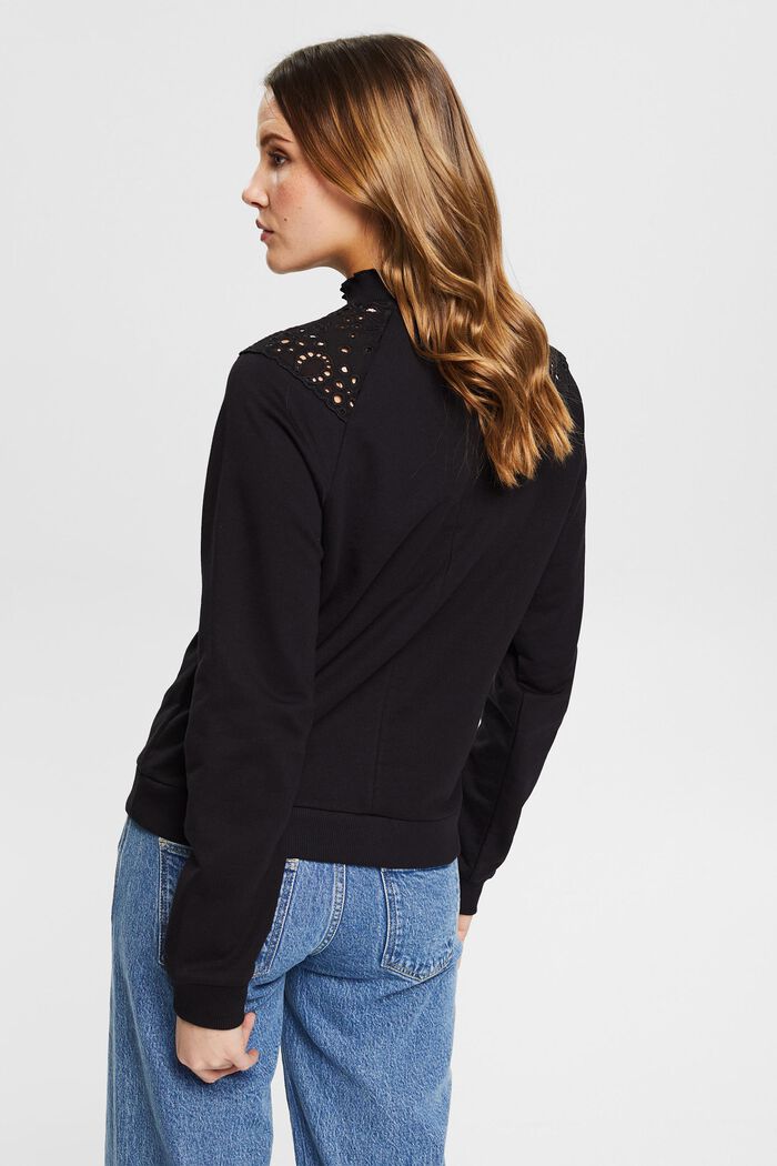 Sweatshirt met opengewerkte kant, biologisch katoen, BLACK, detail image number 3