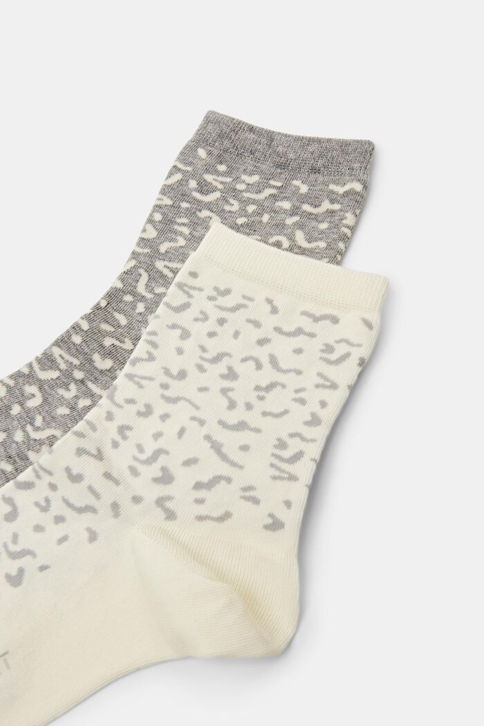2 paar katoenen sokken met print, CREME/GREY, detail image number 2