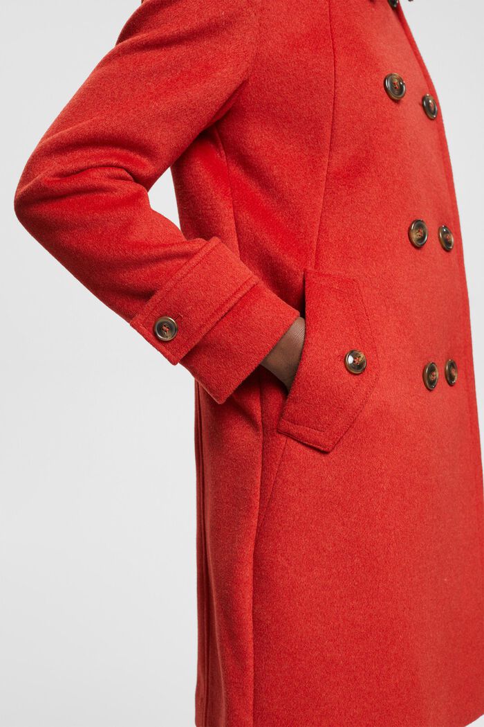 Mantel van een wolmix met dubbele knopenrij, ORANGE RED, detail image number 4