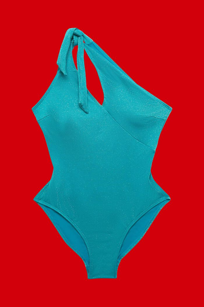 Badpak met één schouderbandje en glittereffect, TEAL BLUE, detail image number 3