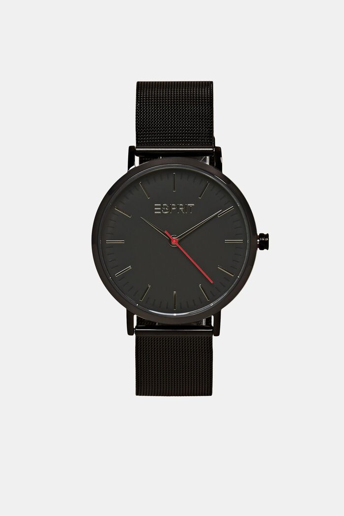 Edelstalen horloge met mesh bandje, BLACK, detail image number 0