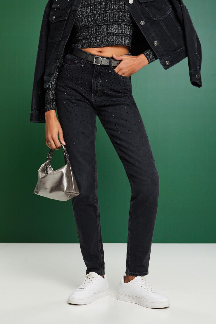 Klassieke high rise jeans met retrolook, BLACK DARK WASHED, detail image number 0