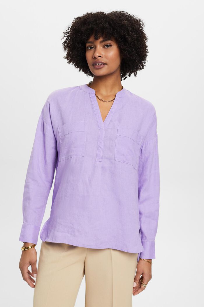 Linnen blouse, LAVENDER, detail image number 0