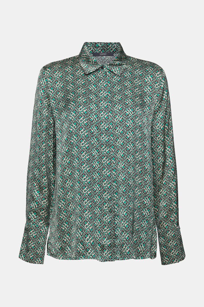 Satijnen blouse met all-over motief, EMERALD GREEN, detail image number 2