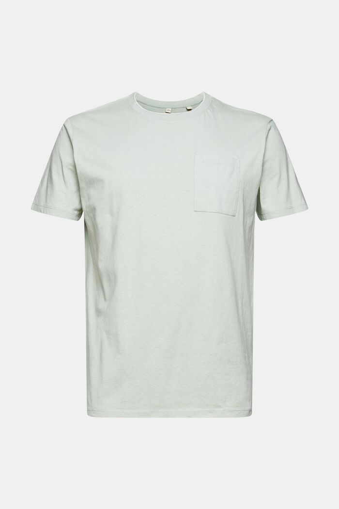 Met linnen: jersey T-shirt met borstzak, LIGHT KHAKI, overview