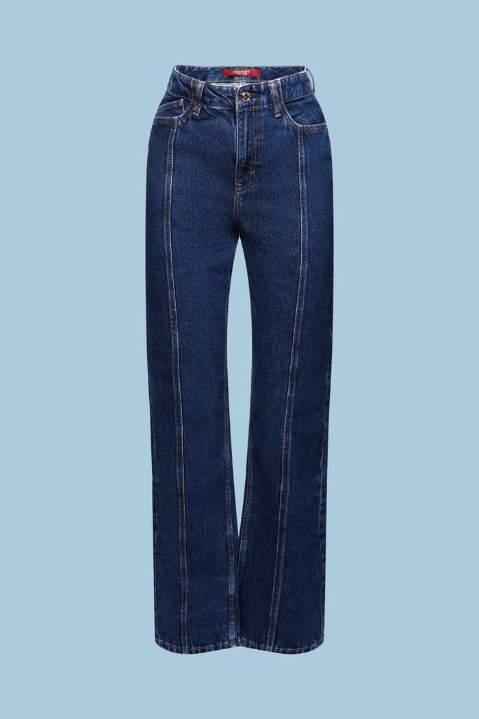 Straight jeans met hoge taille, BLUE DARK WASHED, detail image number 5