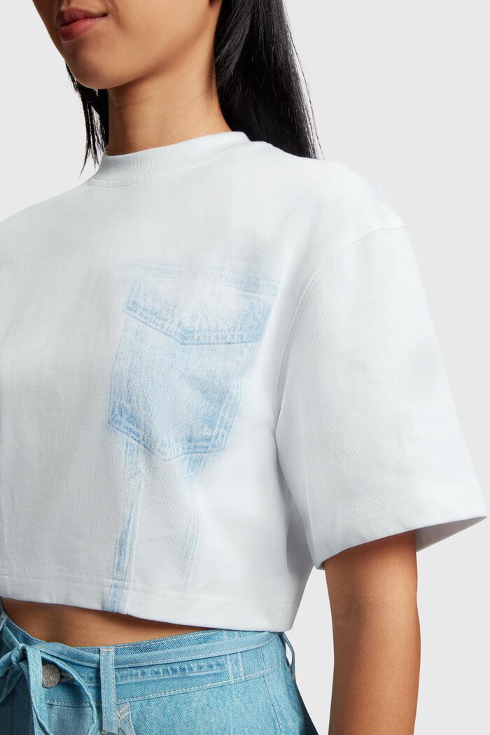 Cropped T-shirt met indigo print, WHITE, detail image number 1