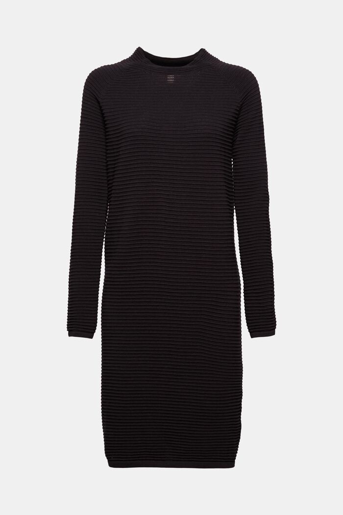 Ribgebreide jurk, 100% biologisch katoen, BLACK, detail image number 6