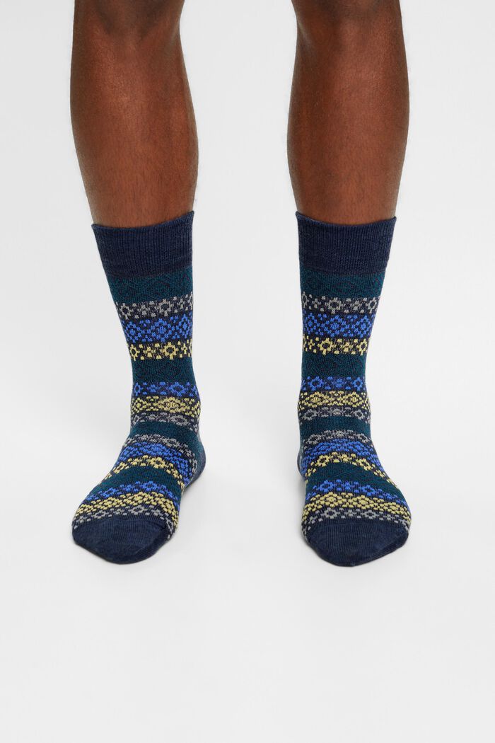 Set van 2 paar sokken van een wolmix met een Noors patroon, NAVY, detail image number 2