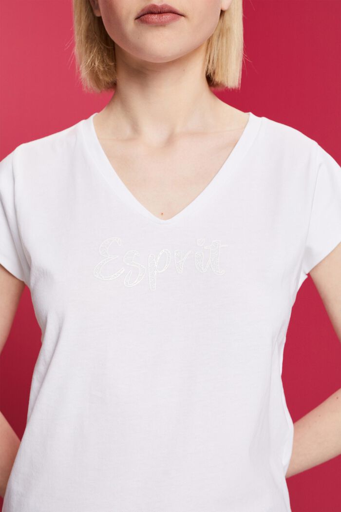 T-shirt met ton sur ton print, 100% katoen, WHITE, detail image number 2