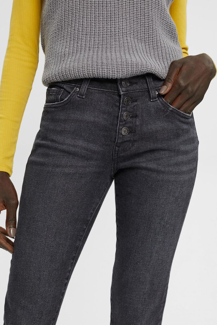 Mid-rise slim fit jeans met knopen, BLACK MEDIUM WASHED, detail image number 3