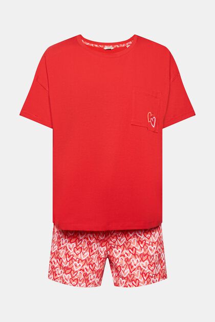 Pyjamaset met hartjesprint, RED, overview