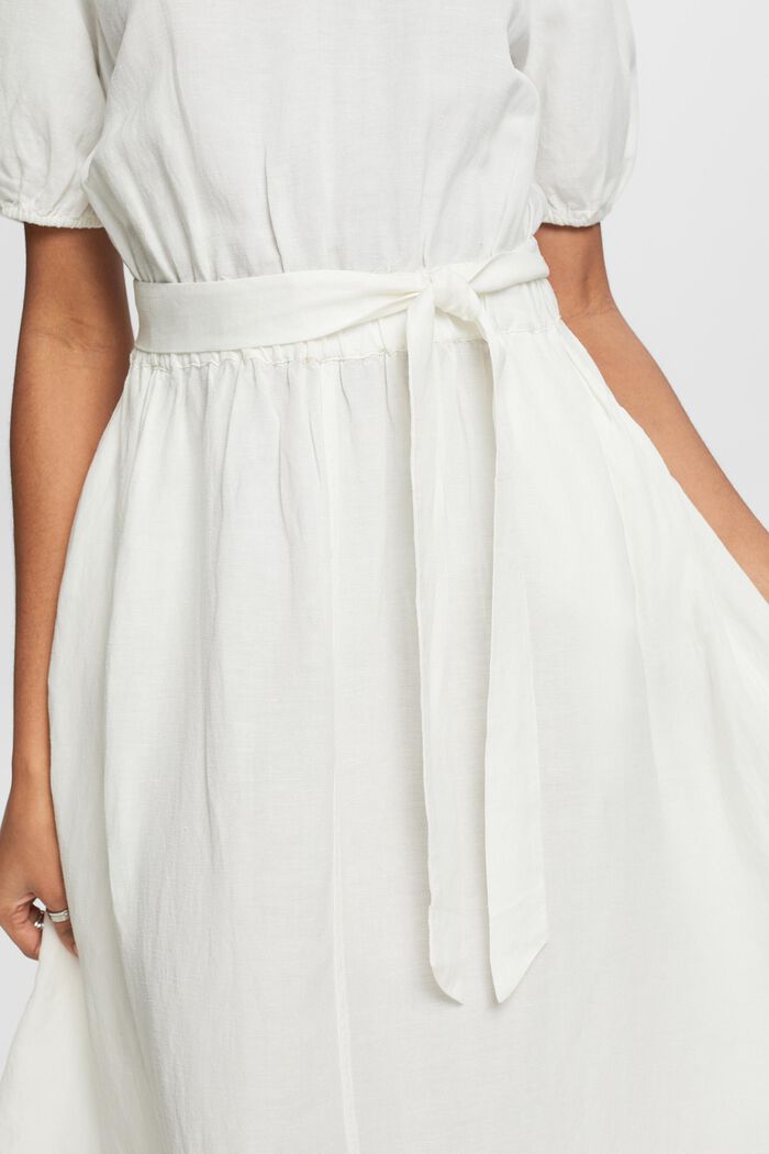 Midi-jurk met pofmouwen en ceintuur, OFF WHITE, detail image number 3