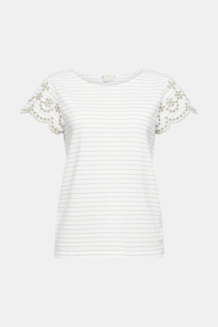 Gerecycled: gestreept T-shirt met opengewerkt borduursel, NEW WHITE, detail image number 6